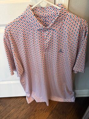 Rhoback Short Sleeve Polo in White with Orange & Blue Florida Print